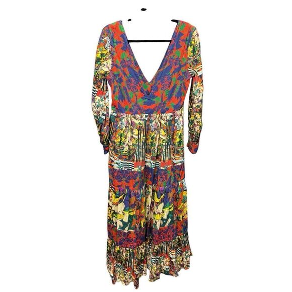 Anthropologie Roopa Pemmaraju Maxi Dress Medium Boho Floral Patchwork V neck - Picture 7 of 13